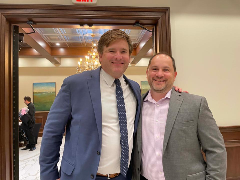 Hardin Valley Academy Principal Rob Speas and HVAAC President Paul Rome seem to be enjoying the night at the first HVAAC Gala held at Bridgewater Place Saturday, Aug. 27, 2022.