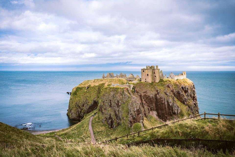 The medieval fortress of Dunnottar Castle near Stonehaven in Scotland