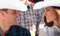 <div class="caption-credit"> Photo by: Chris Jackson/Getty Images</div><div class="caption-title">They tried on hats for a romantic movie montage.</div><b>They tried on hats for a romantic movie montage. <br></b> <br> During their tour through Canada some genius had the idea to give the couple matching white cowboy hats during a photo op. Maybe it was the wide brims or Will's flannel, but every photo that day looked like the best part of a rom-com (after they fall in love, but before someone has to overly apologize.)