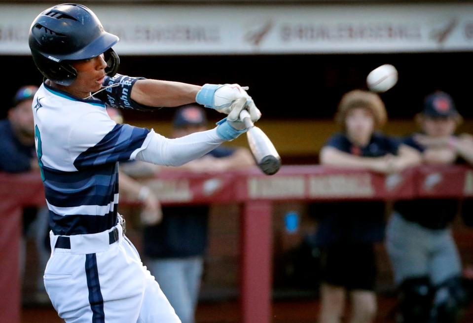 Siegel shortstop Trey Baker makes contact with a pitch during a recent game. Baker is one of four sophomores making a big impact for the Stars this season.