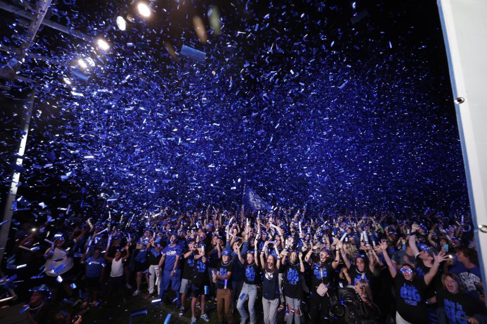 BYU fans gather in the wee hours Saturday morning to celebrate the Cougars officially becoming members of the Big 12 Conference. | BYU Photo