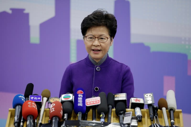 Hong Kong's Chief Executive Carrie Lam attends a news conference in Beijing