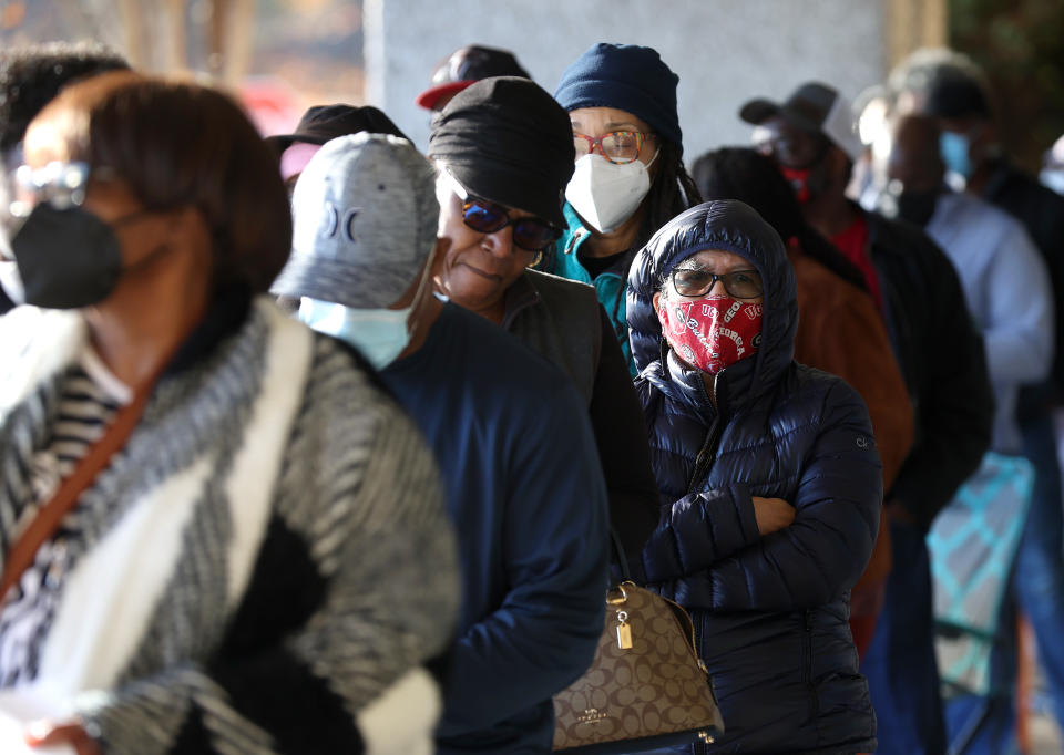 Voters line up to cast their ballots.