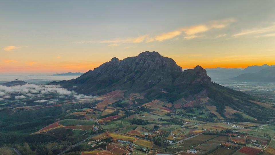 beautiful mountain autumn rural scene at dawn