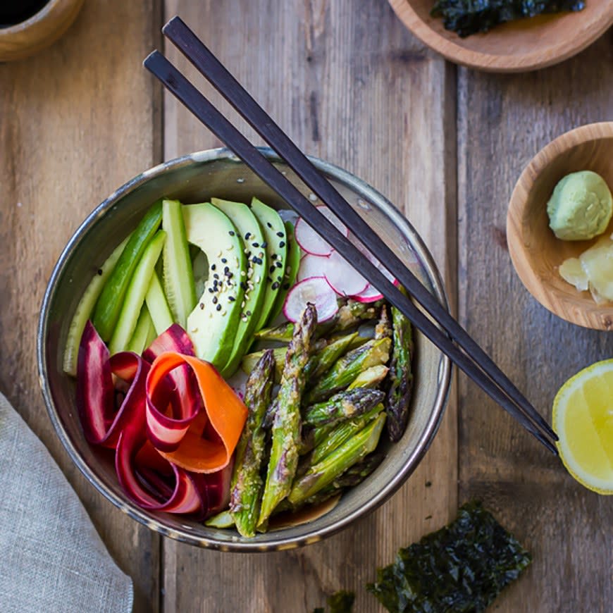 Miso-Roasted Asparagus and Carrot Sushi Bowls from The Bojon Gourmet