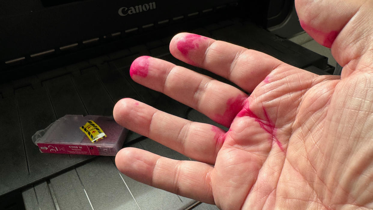  Printer ink on my hand by Canon Pixma Pro9000. 