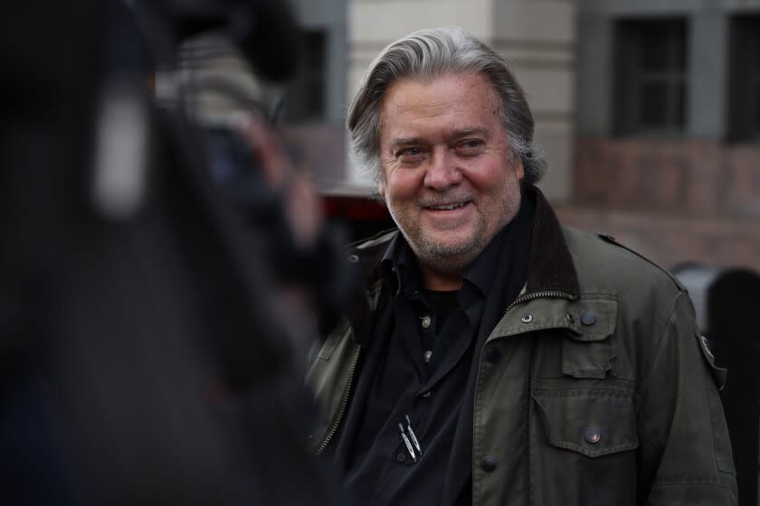 WASHINGTON, DC - NOVEMBER 08: Former White House senior counselor to President Donald Trump Steve Bannon leaves the E. Barrett Prettyman United States Courthouse after he testified at the Roger Stone trial November 8, 2019 in Washington, DC. Stone has been charged with lying to Congress and witness tampering. (Photo by Alex Wong/Getty Images)