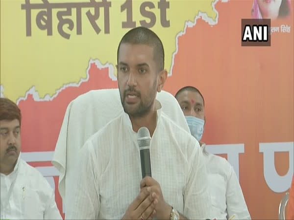 LJP President Chirag Paswan addressing a press conference in Patna on Monday. [Photo/ANI]