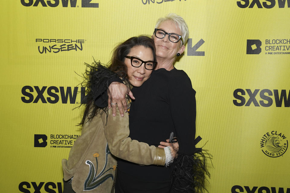 AUSTIN, TEXAS - MARCH 11: (L-R) Michelle Yeoh and Jamie Lee Curtis attend SXSW Film Festival Opening Party during the 2022 SXSW Conference and Festivals at The Driskill Hotel on March 11, 2022 in Austin, Texas. (Photo by Amy E. Price/Getty Images for SXSW)