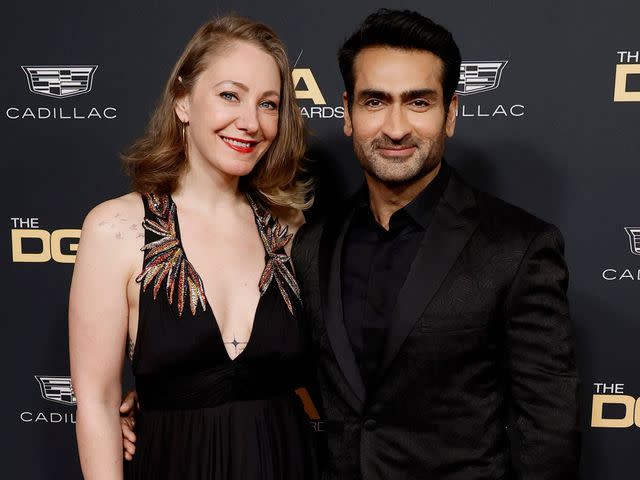 <p>Frazer Harrison/Getty</p> Emily V. Gordon and Kumail Nanjiani attend the 75th Directors Guild of America Awards on February 18, 2023 in Beverly Hills, California.