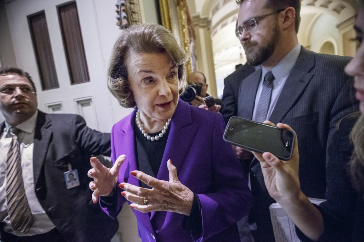 Sen. Dianne Feinstein speaks to reporters on Capitol Hill.