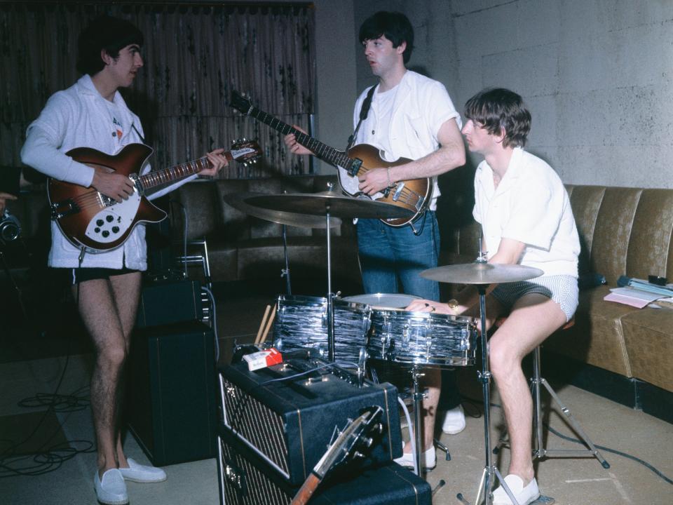 The Beatles rehearsing in the basement of the Deauville Hotel on February 15, 1964.