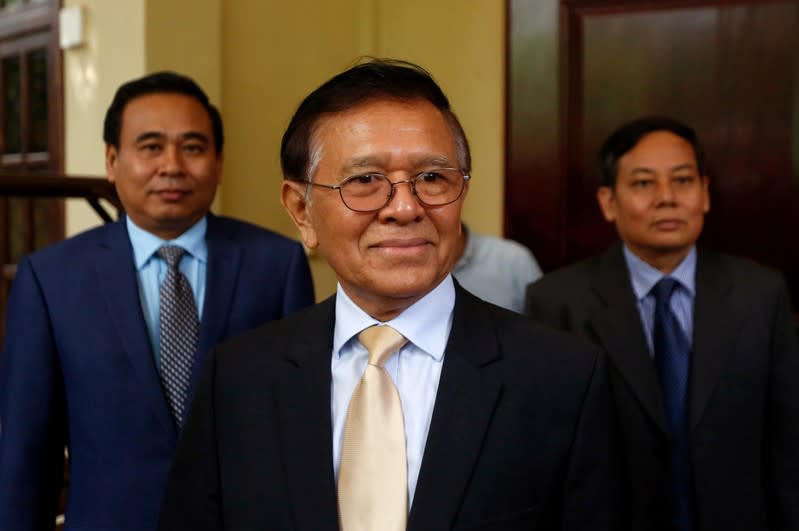 Leader of the CNRP Kem Sokha attends a meeting with French Ambassador to Cambodia Eva Nguyen Binhin at his home in Phnom Penh