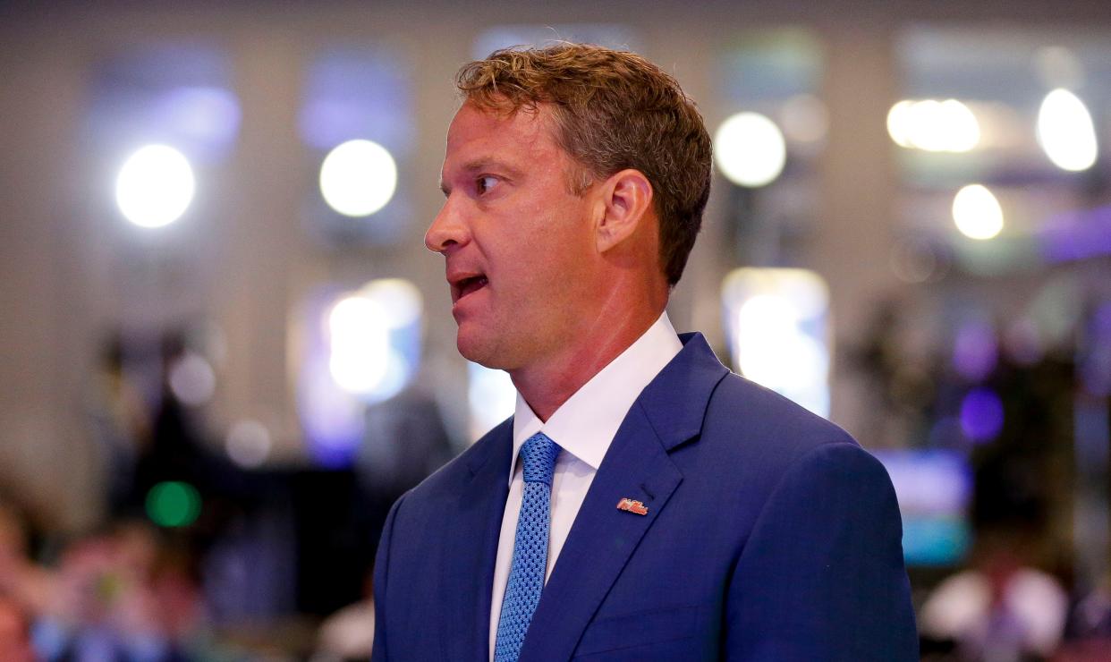 Ole Miss coach Lane Kiffin waits to be introduced in the main media room during SEC Media Days. (Gary Cosby Jr., Mississippi Clarion Ledger
)