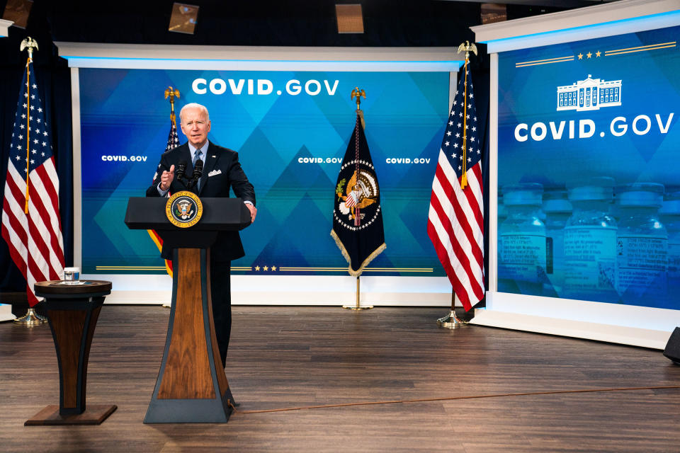 President Joe Biden delivers remarks regarding COVID-19 in the South Court Auditorium at the White House on March 30, 2022.<span class="copyright">Demetrius Freeman—The Washington Post/Getty Images</span>