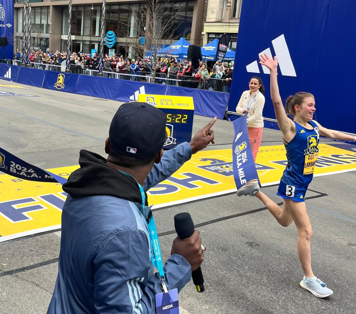 Sasha Lamakina of Framingham won the BAA Girls Invitational Mile on Saturday, April 13 in Boston.