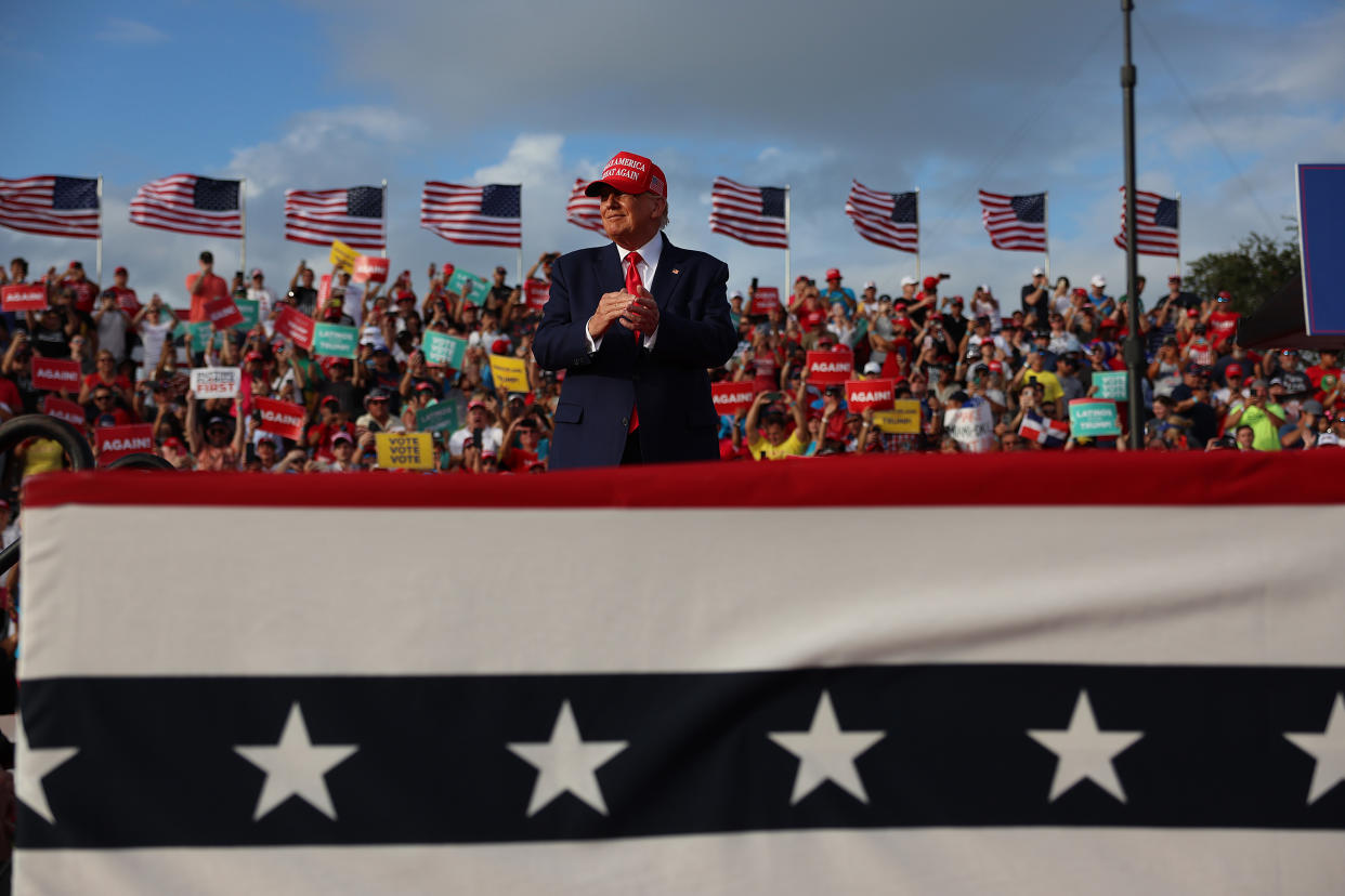 Former President Donald Trump at a rally in Miami. 