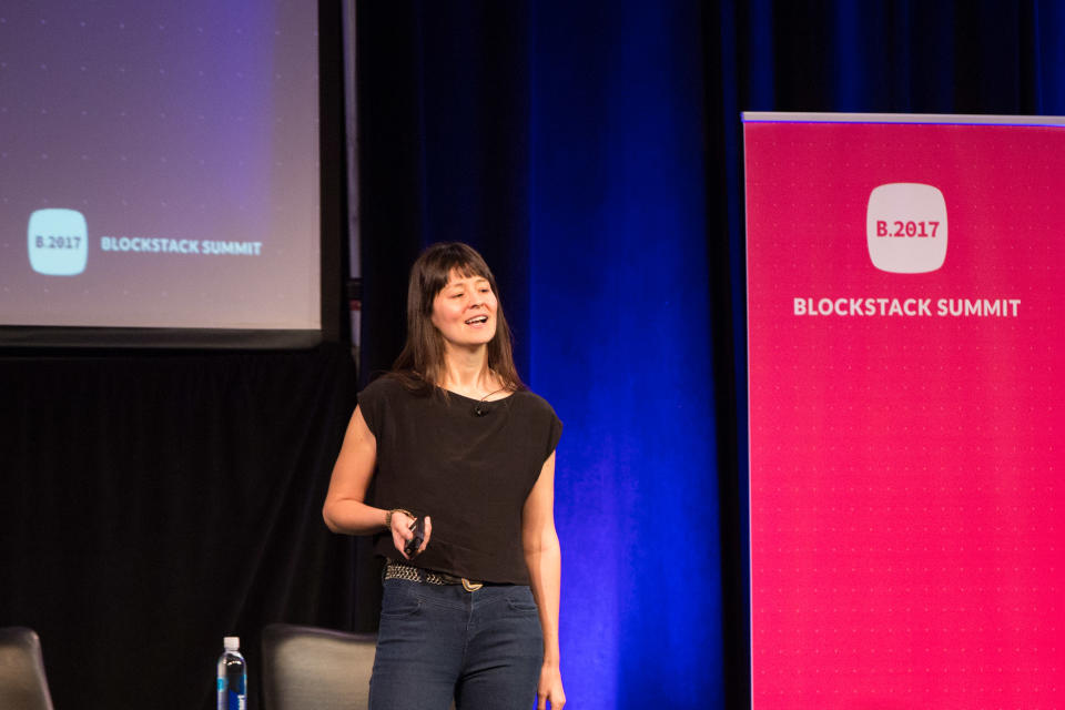 Elizabeth Stark, CEO of Lightning Labs, at Blockstack Summit in Mountain View, Calif., in August 2017. (Blockstack)