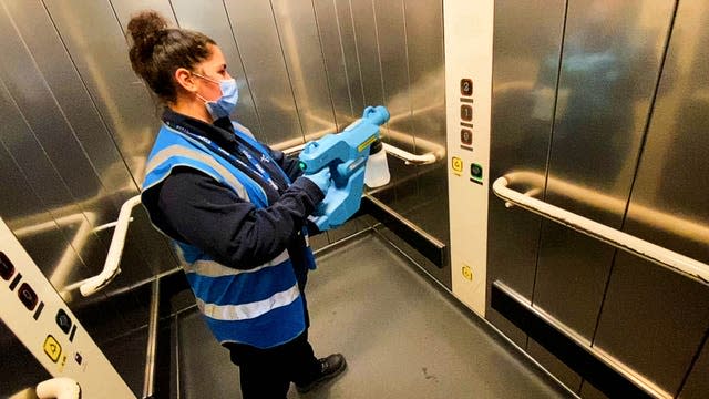 A lift being cleaned at Euston station in London