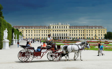 FILE PHOTO: A traditional Fiaker horse carriage passes imperial Schoenbrunn palace in Vienna, Austria, June 14, 2016. REUTERS/Heinz-Peter Bader/File Photo