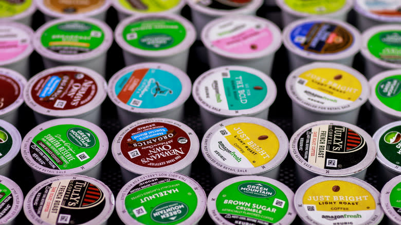 lots of K-cups lined up