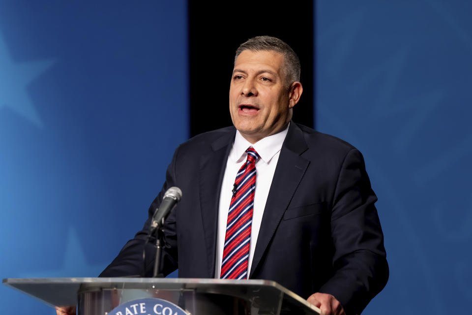 Stewart Peay, a candidate in the Republican primary for Utah's 3rd Congressional District, takes part in a televised debate at the Eccles Broadcast Center in Salt Lake City on Wednesday, June 12, 2024. (Spenser Heaps/The Deseret News via AP, Pool)