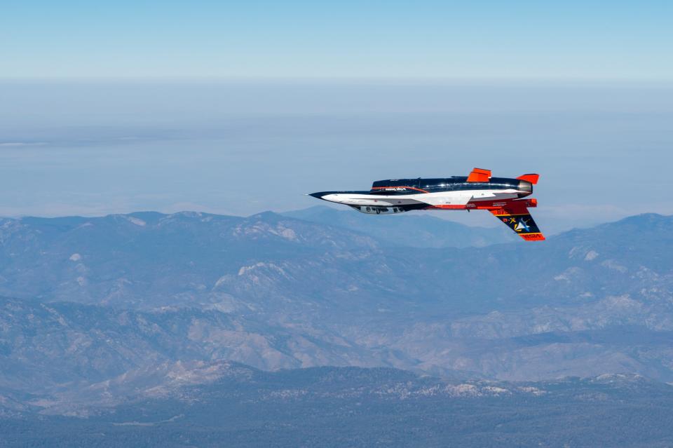 The X-62 Variable In-Flight Simulator Test Aircraft (VISTA) flies in the skies over Edwards Air Force Base, California, Aug. 26, 2022.