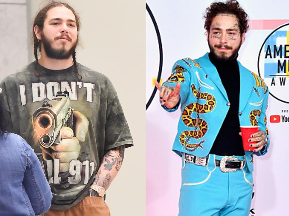 Post Malone in 2016 and 2018.