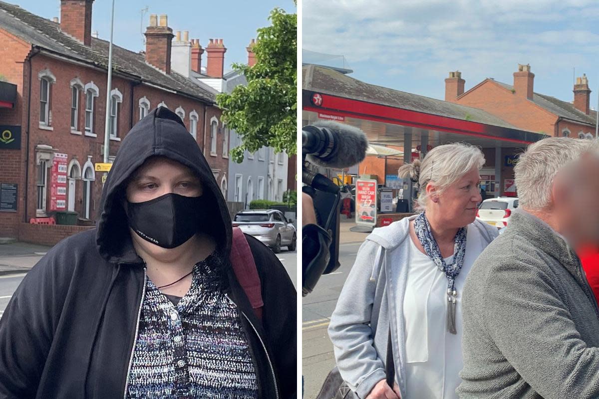 PROTESTS: Holly LeGresley (left) and  Adriana Orme outside Worcester Magistrates Court as part of a monkey torture ring investigation <i>(Image: James Connell/Newsquest)</i>