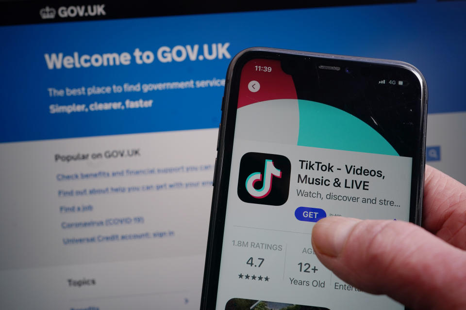 The TikTok app on the App Store on an iPhone screen. Cabinet Office minister Oliver Dowden, has confirmed TikTok will be banned on Government devices following a review. Picture date: Thursday March 16, 2023. (Photo by Yui Mok/PA Images via Getty Images)