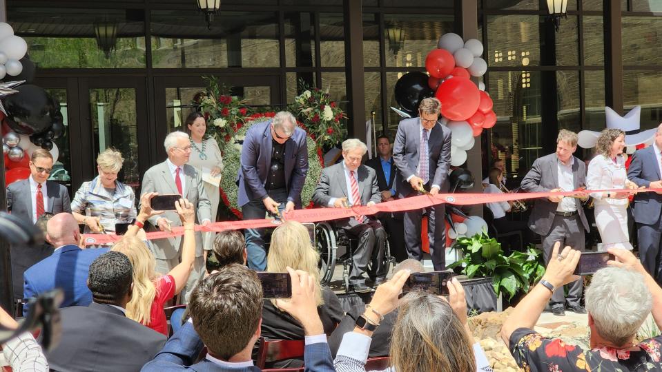 Distinguished guests and alumni Friday cut the ribbon commemorating the official opening of the Texas Tech School of Veterinary Medicine in Amarillo.