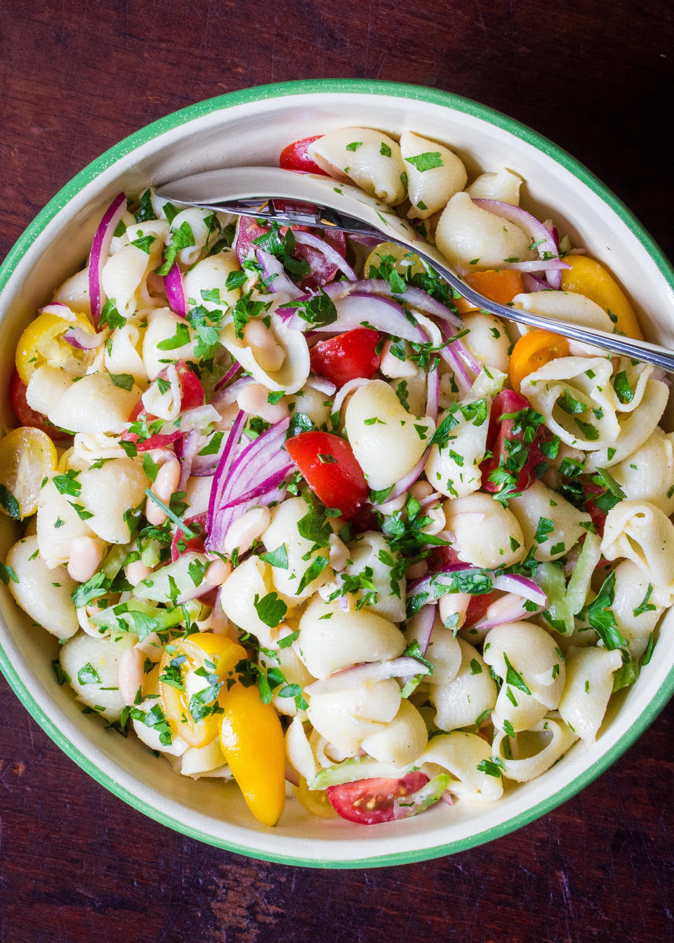 <strong>Get the <a href="http://www.simplyrecipes.com/recipes/pasta_and_bean_picnic_salad/" target="_blank">Pasta and Bean Picnic Salad recipe</a> from Simply Recipes</strong>