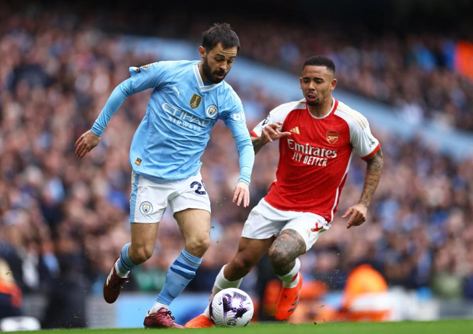 Gabriel Jesus playing against Manchester City on Sunday (REUTERS)