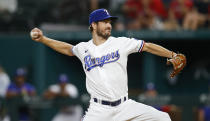 Texas Rangers relief pitcher Drew Anderson throws during the fourth inning of a baseball game against the Chicago White Sox, Saturday, Sept. 18, 2021, in Arlington, Texas. (AP Photo/Brandon Wade)