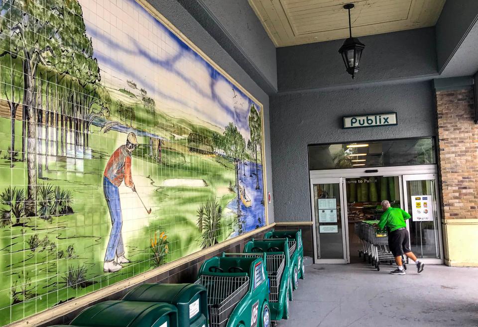 A grand mosaic graces in the entrance to the Publix store at 13880 Wellington Trace, on the southeast corner of Greenview Shores Boulevard and Wellington Trace recently in Wellington. The store closed Saturday, July 8, 2023, for crews to demolish the building and expand the store's footprint in the Courtyard Shops plaza.