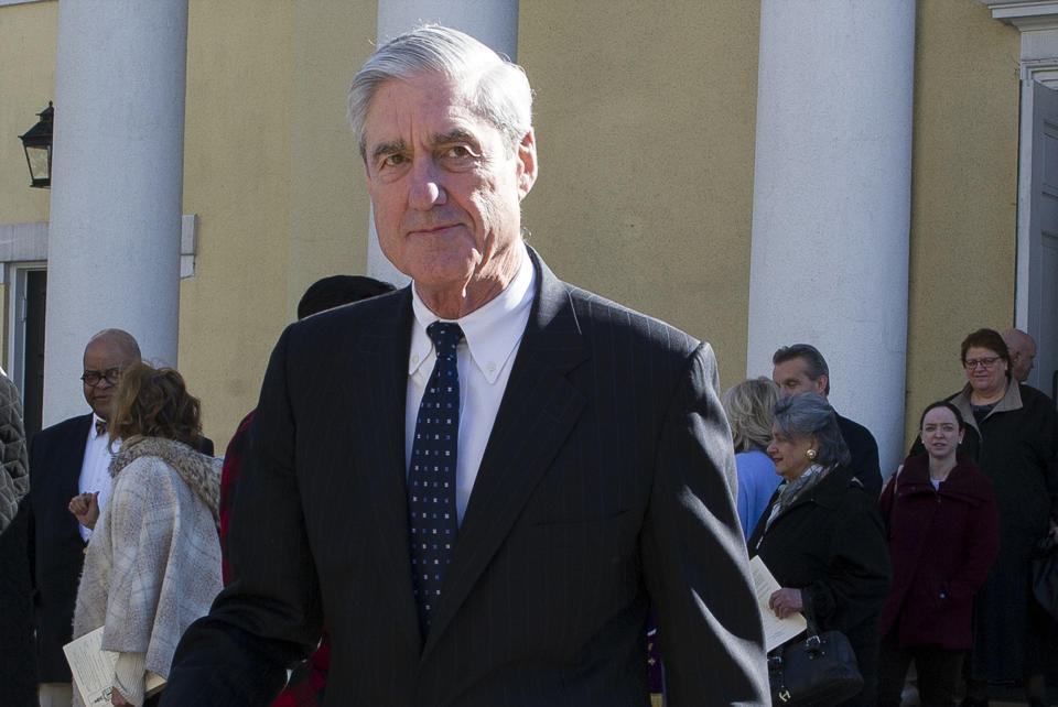 In this March 24, 2019, photo, Special counsel Robert Mueller departs St. John's Episcopal Church, across from the White House in Washington. Democrats say they want “all of the underlying evidence” in Mueller’s investigation. But what is all of that evidence? (AP Photo/Cliff Owen)