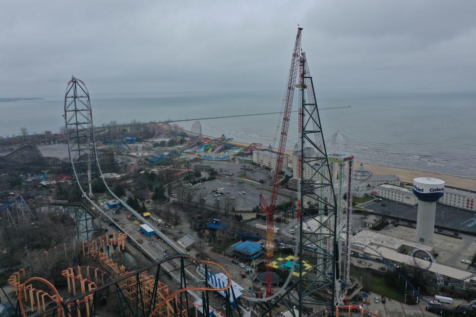 Constuction on Top Thrill 2 at Cedar Point in 2023.
