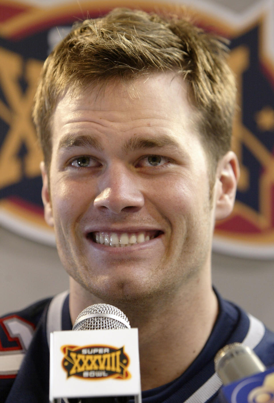 On&nbsp;media day, Jan. 26, 2003, before Super Bowl XXXVIII against the Carolina Panthers in Houston.