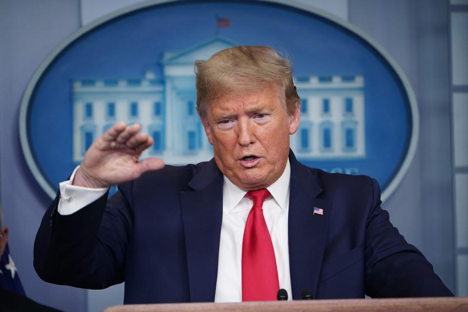 US President Donald Trump answers a questions during the daily briefing on the novel coronavirus, COVID-19, at the White House on March 24, 2020, in Washington, DC.