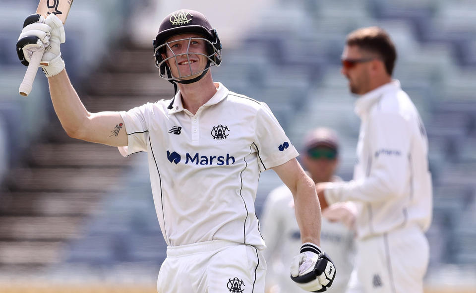 Cameron Bancroft, pictured here after hitting the winning runs for Western Australia in the Sheffield Shield final.