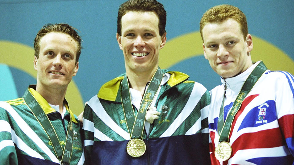 Daniel Kowalski, pictured here with Kieren Perkins and Graeme Smith at the Atlanta Olympics in 1996.