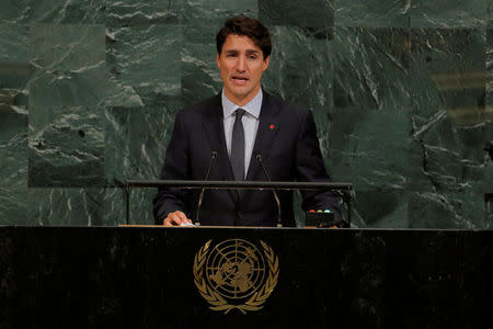 Canadian Prime Minister, Justin Trudeau, addresses the 72nd United Nations General Assembly at U.N. headquarters in New York, U.S., September 21, 2017. REUTERS/Lucas Jackson