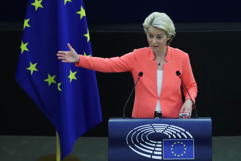 EU Commission President von der Leyen speaks at European Parliament in Strasbourg