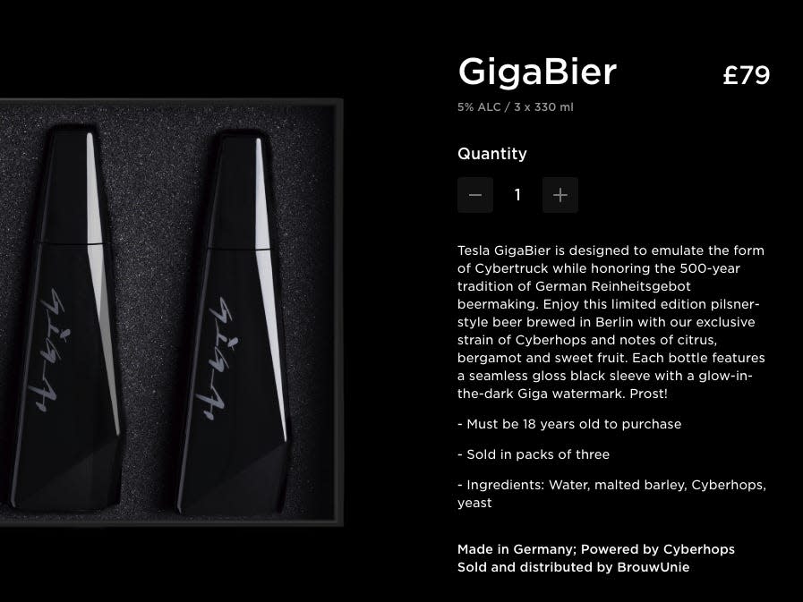 A screenshot of the Tesla "GigaBier" website.