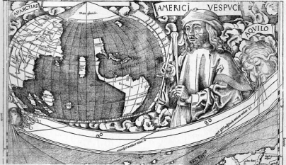 Mapa de América de Waldseemuller con Américo Vespucio (Biblioteca del Congreso)