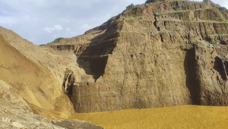 This photo shows a jade mine area where a landslide accident took place in Hpakant township, Kachin state, Myanmar, on Sunday, Aug. 13, 2023. A landslide at the jade mine left scores of people missing, and a search and rescue operation was underway on Monday, a rescue official said.
