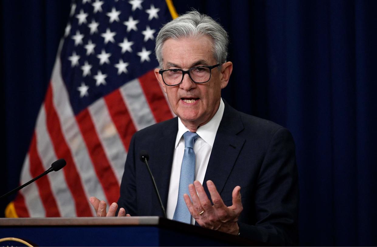 Federal Reserve Chair Jerome Powell speaks at a news conference on interest rates, the economy and monetary policy actions, at the Federal Reserve Building in Washington on June 15.