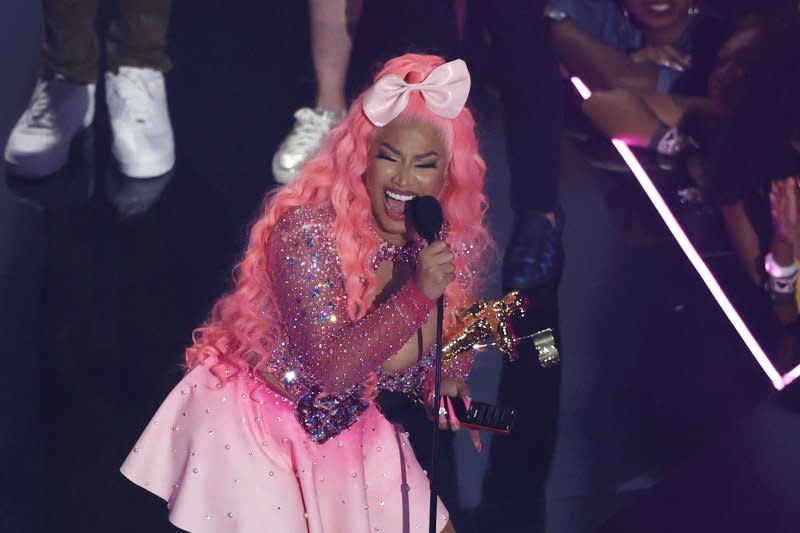Nicki Minaj receives the Video Vanguard Award at the 2022 MTV Video Music Awards "VMA's" at the Prudential Center in Newark, N.J., on August 28. The rapper turns 41 on December 8. File Photo by John Angelillo/UPI