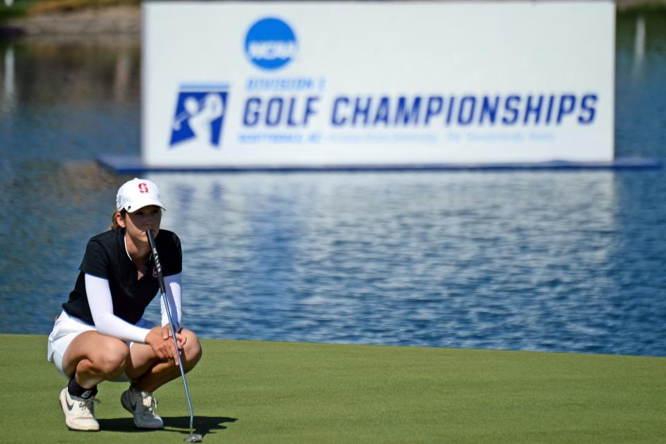 May 22, 2021 - Stanford University golfer Rachel Heck looks on at the 18th green during the NCAA Women's Golf Championship at Grayhawk Golf Club.