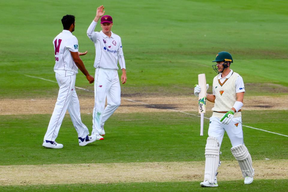 Tim Paine, pictured here after his dismissal in the Sheffield Shield match between Tasmania and Queensland.